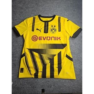 PUMA Bvb Cup Striped Crew Neck Short Sleeve Soccer Jersey Boys Large Yellow 1237